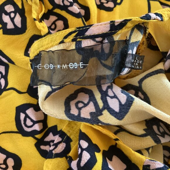 Code X Mode Top Size Large Floral Print Ruffle Sleeve Blouse‎ Yellow/Pink/Black - Picture 7 of 7